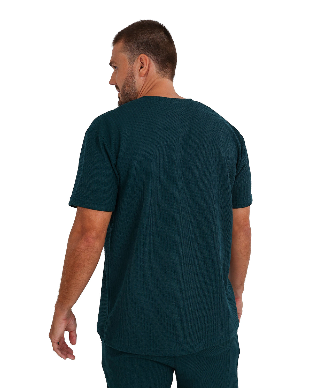Short Sleeve Bottle Green Textured T-Shirt