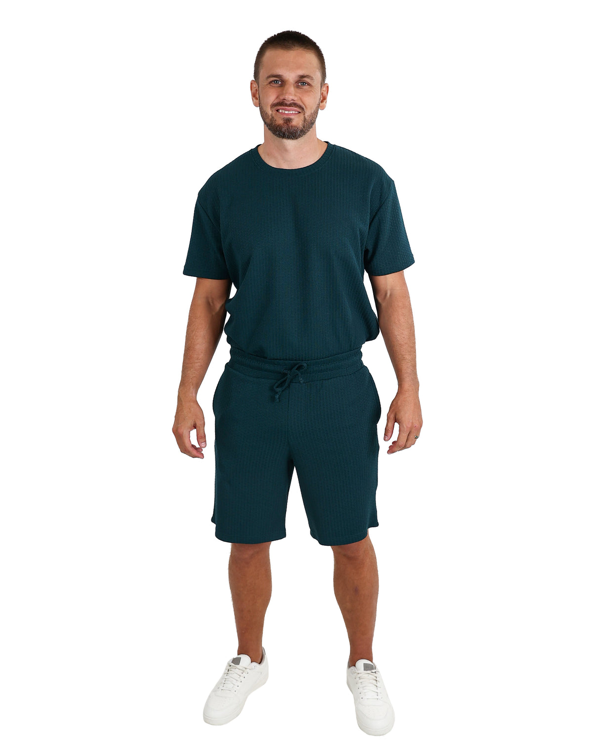 Bottle Green Pull On Textured Stretch Shorts