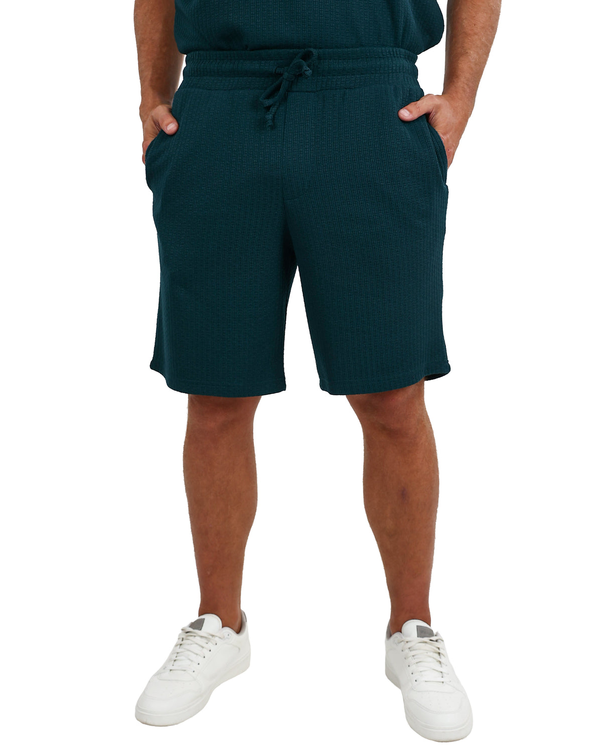 Bottle Green Pull On Textured Stretch Shorts
