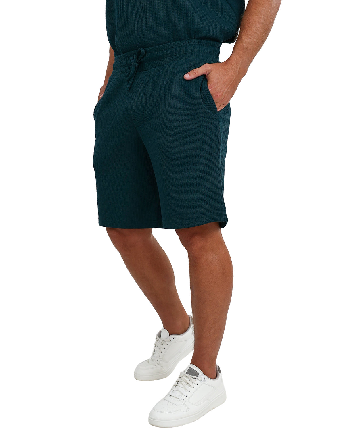 Bottle Green Pull On Textured Stretch Shorts