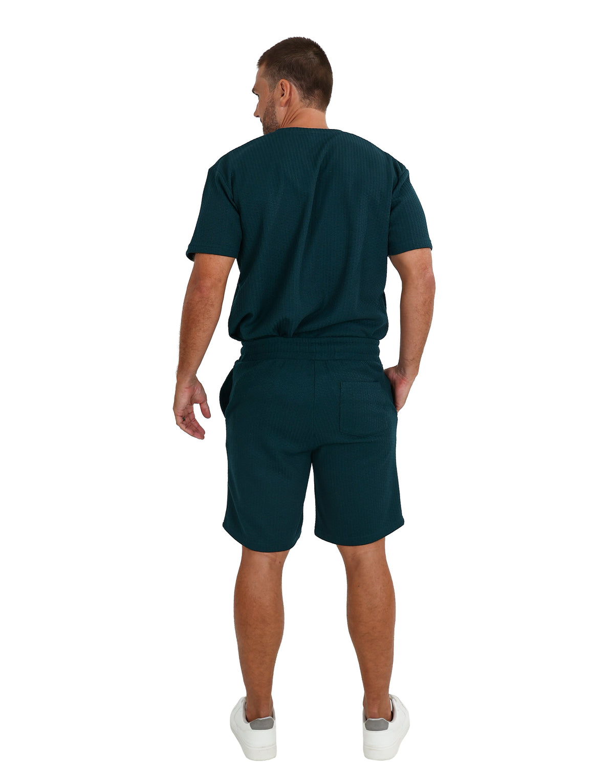 Bottle Green Pull On Textured Stretch Shorts