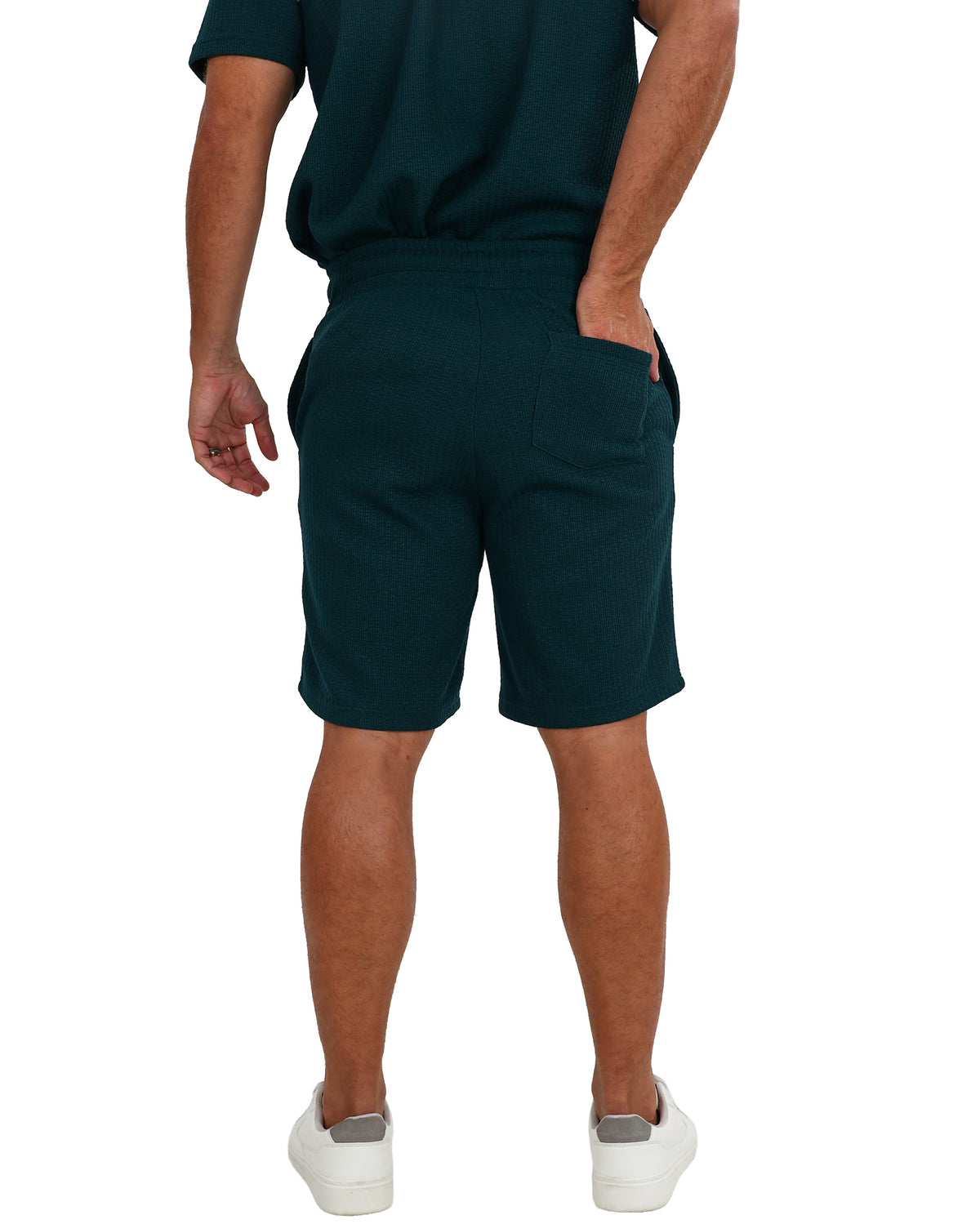 Bottle Green Pull On Textured Stretch Shorts