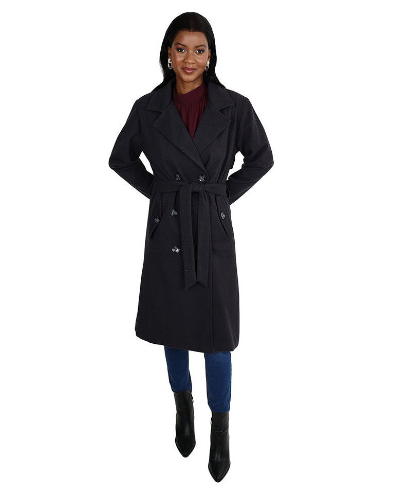 Dark Grey Belted Melton Trench Coat