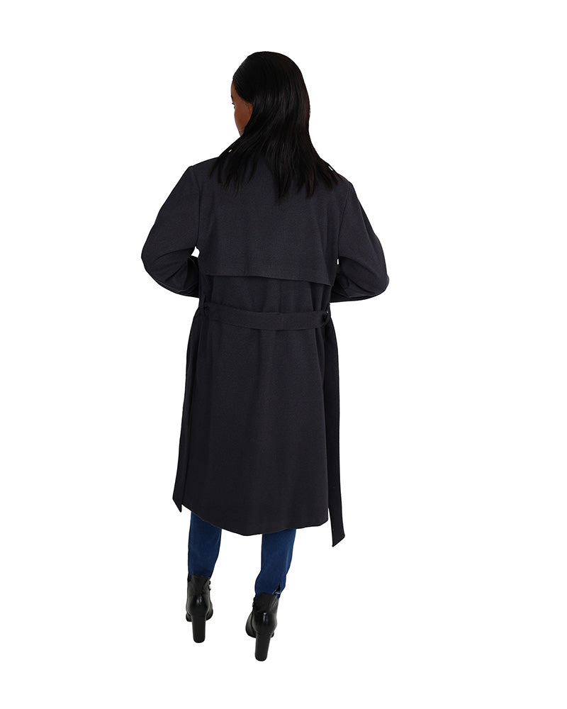 Dark Grey Belted Melton Trench Coat