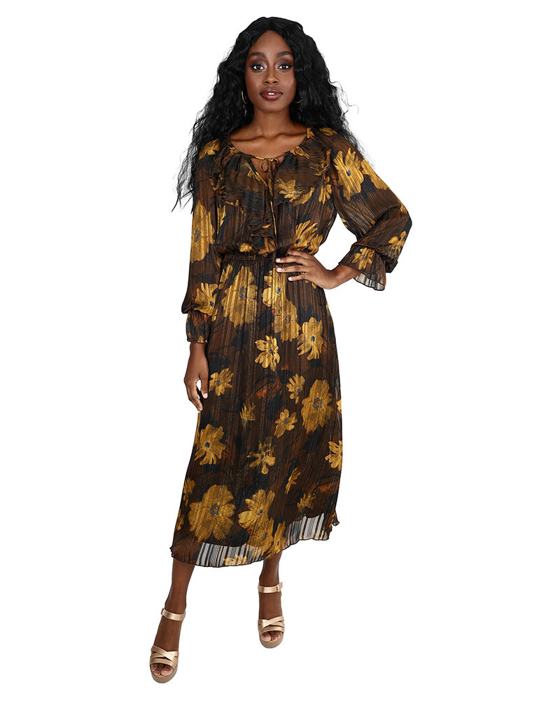 Floral Print Lurex Midi Dress