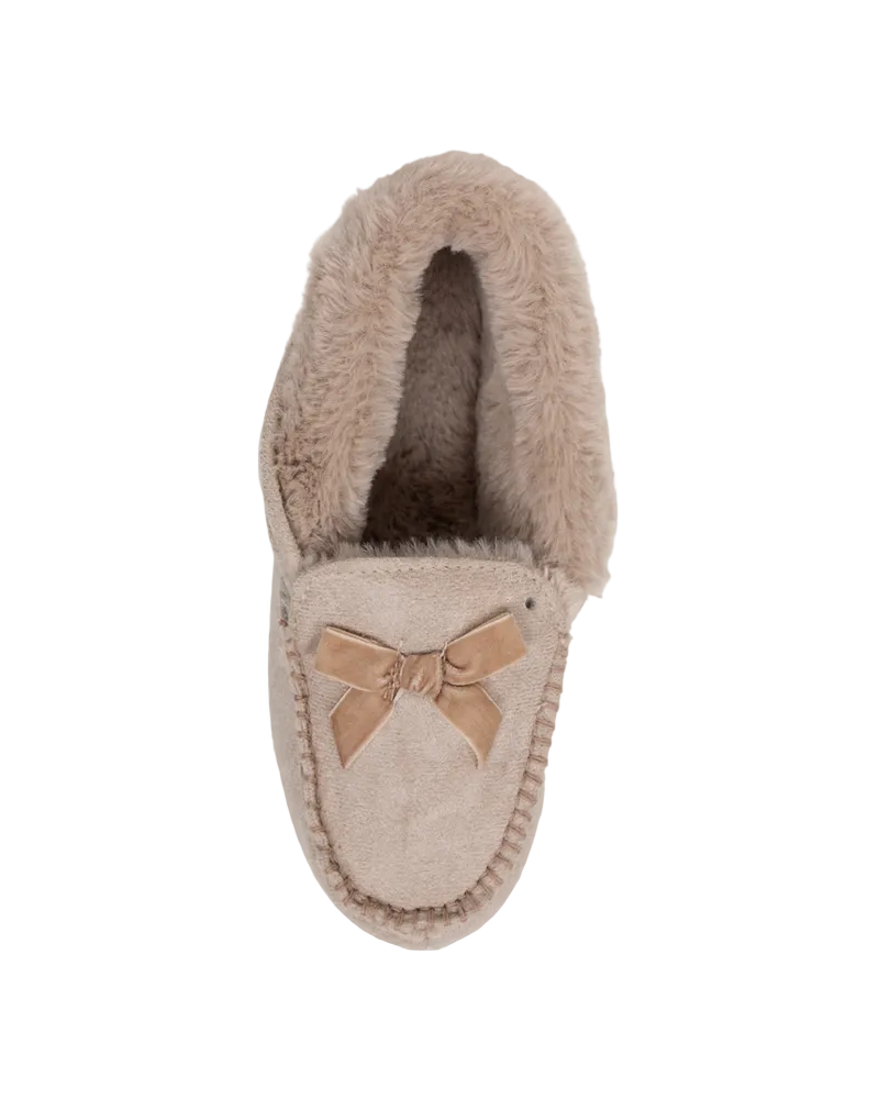 Bow Detail Fur Collar Moccasin Slippers