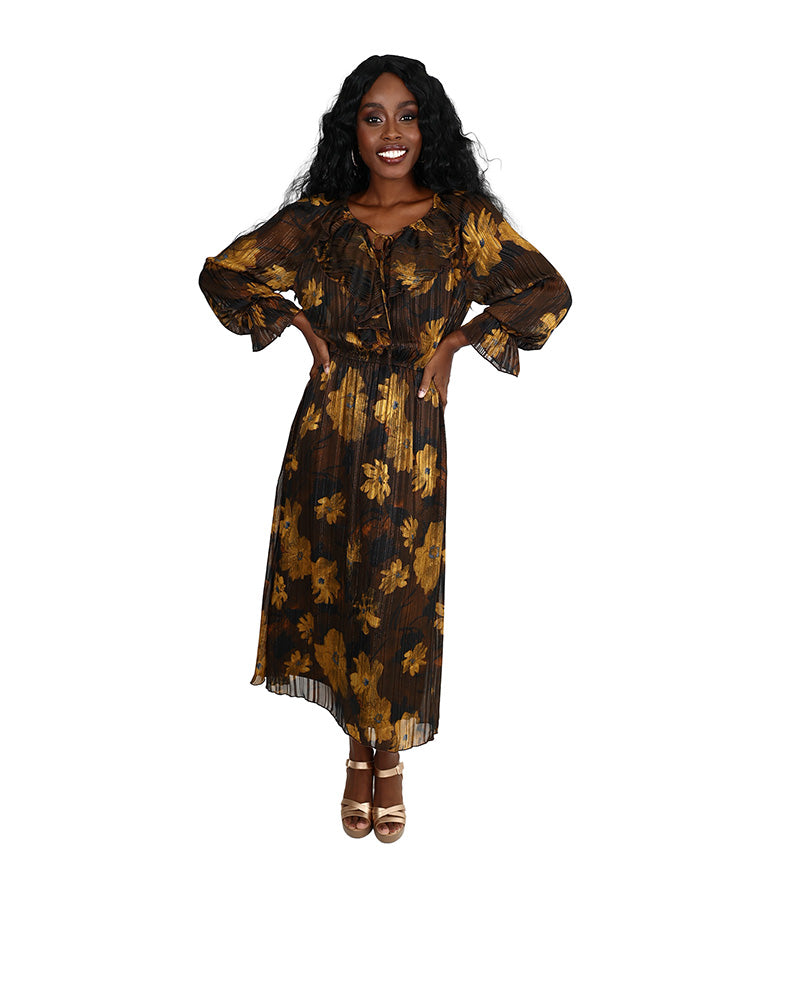 Floral Print Lurex Midi Dress
