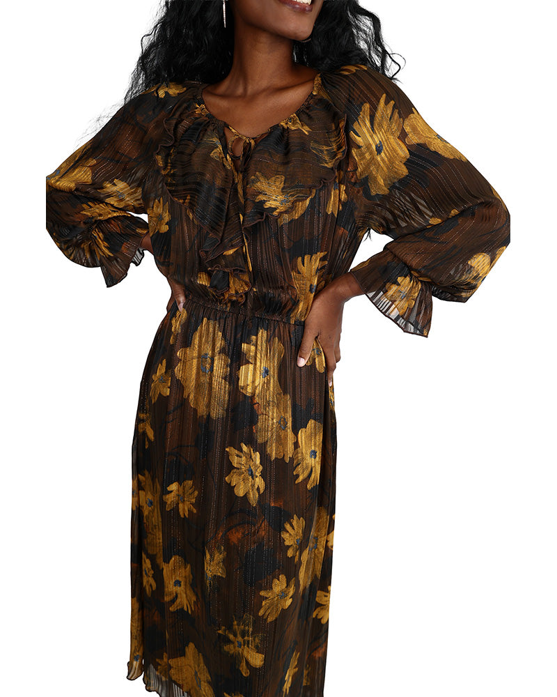 Floral Print Lurex Midi Dress