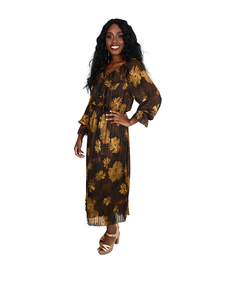 Floral Print Lurex Midi Dress