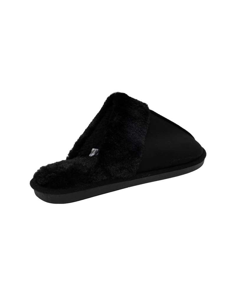 Black Fur Collar Suede Look Slip-On Slippers