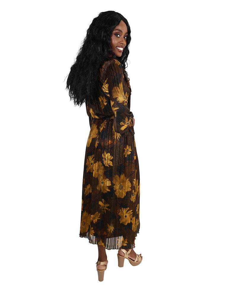 Floral Print Lurex Midi Dress