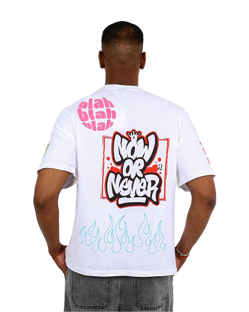 Short Sleeve White Graffiti Stamp T-Shirt