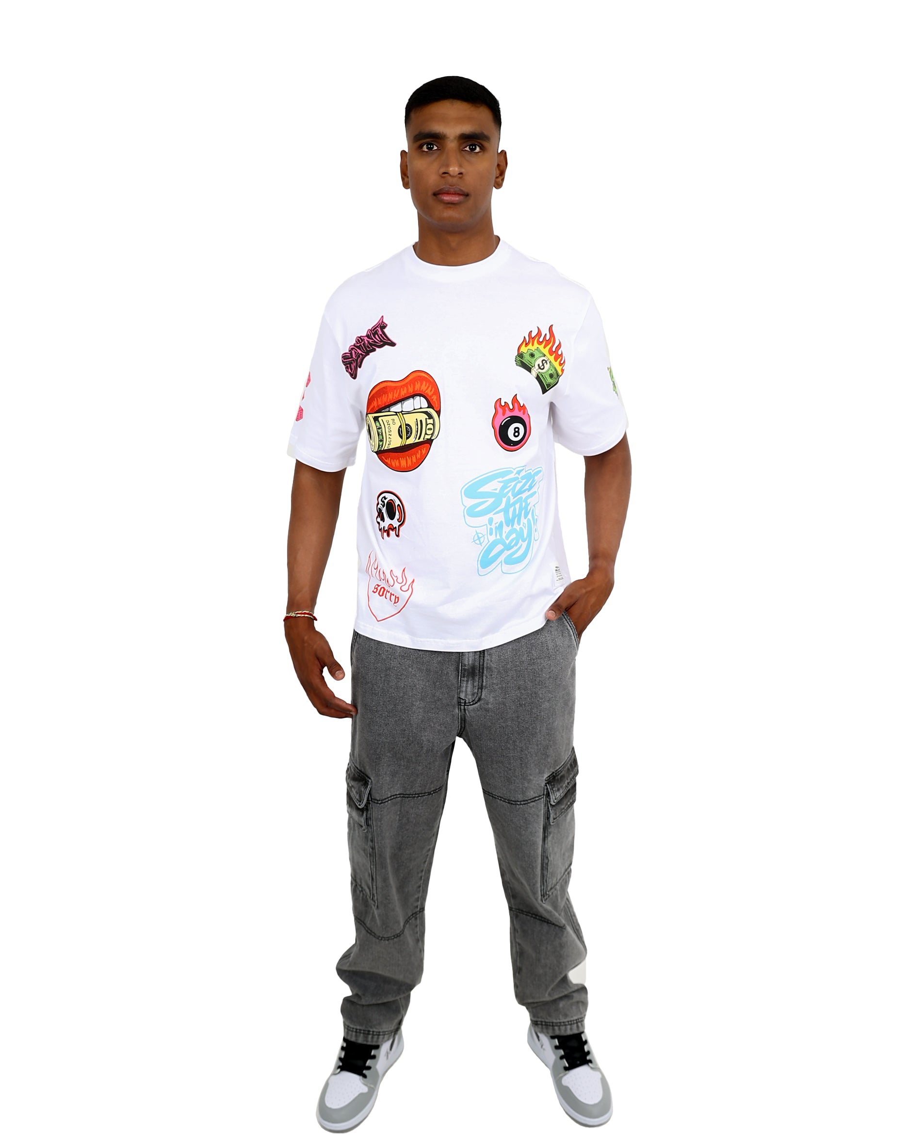 Short Sleeve White Graffiti Stamp T-Shirt
