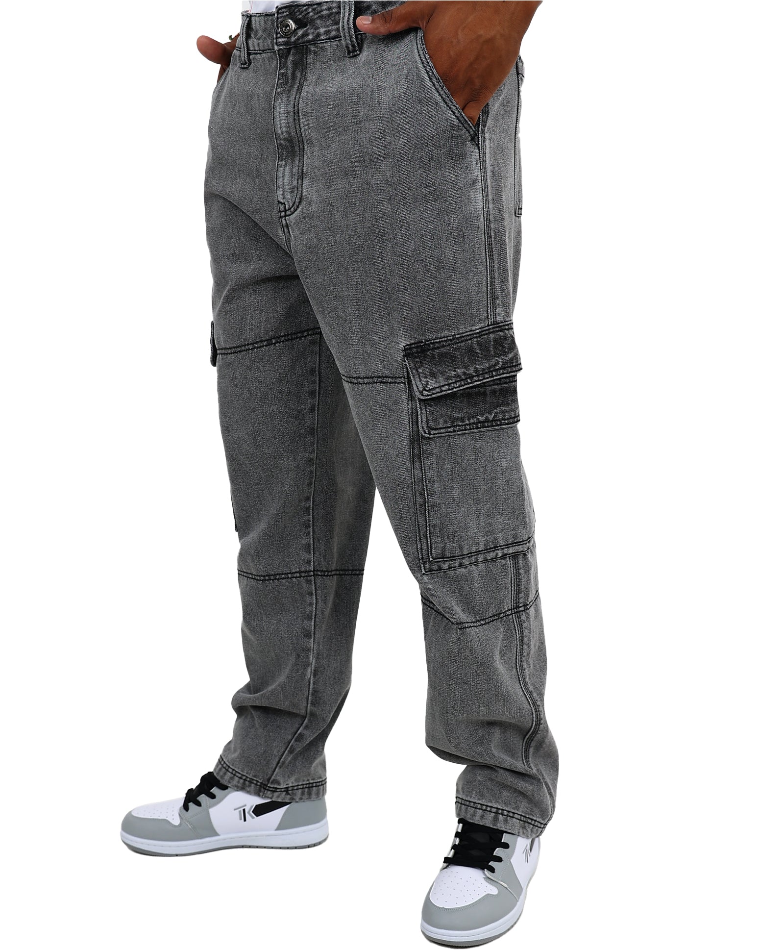 Dark Grey Relaxed Fit Cargo Jeans
