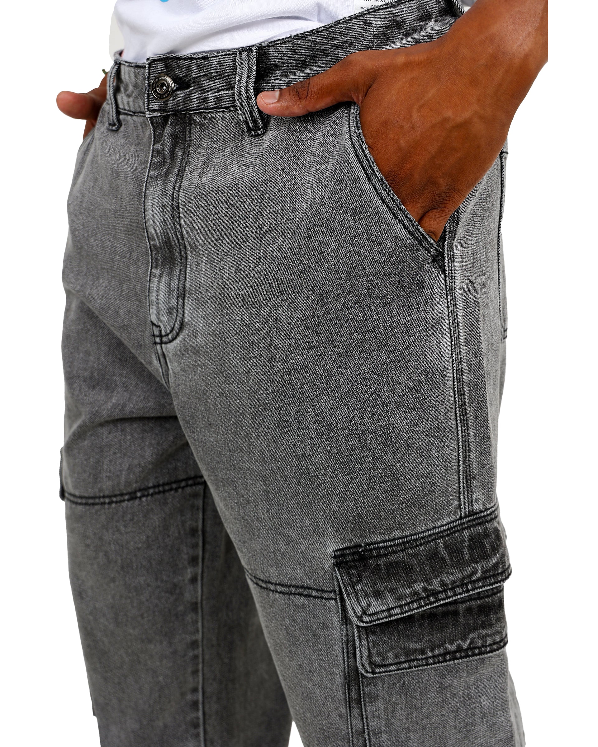 Dark Grey Relaxed Fit Cargo Jeans