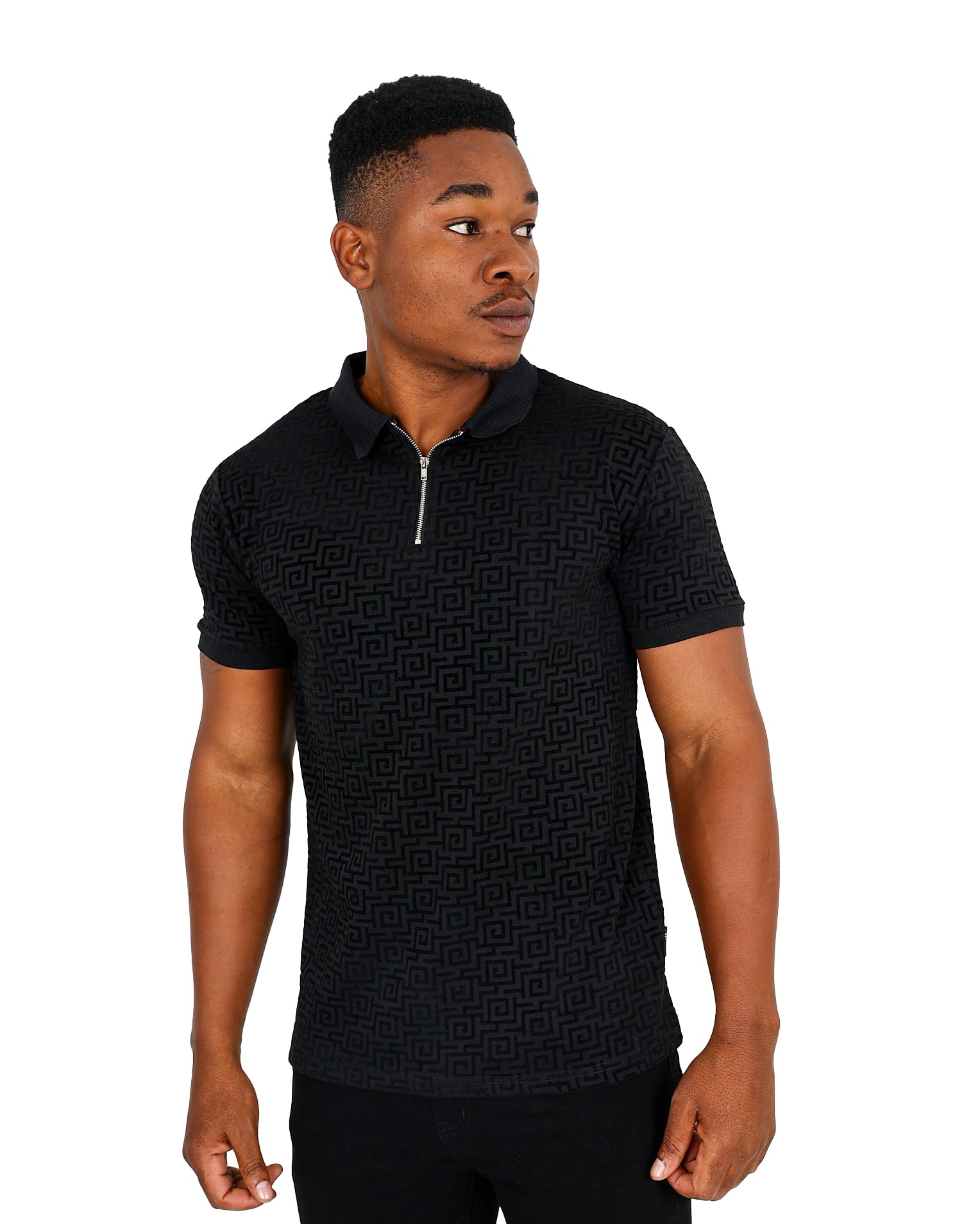 Funk Short Sleeve Black Flocked Zip-Up Golfer