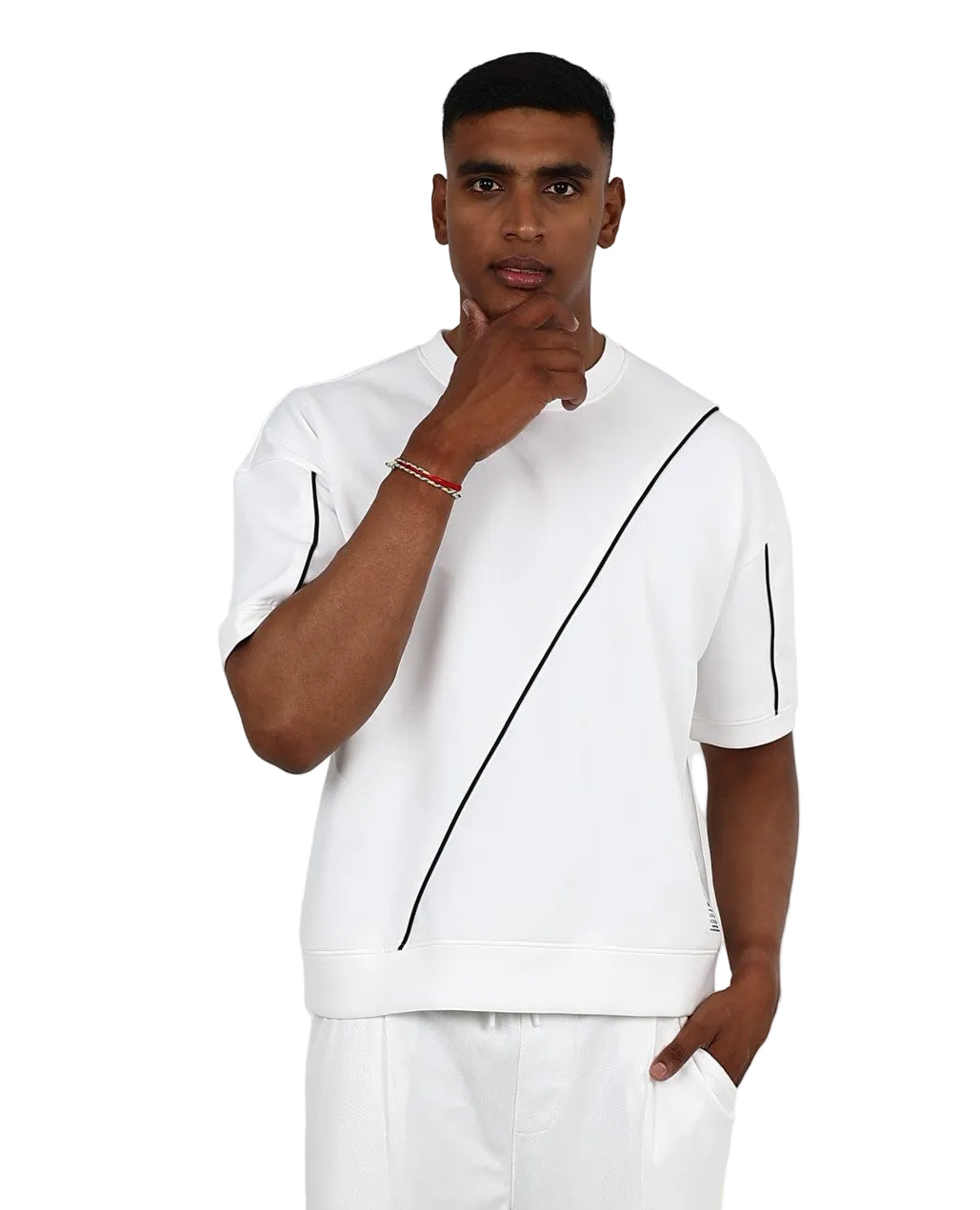 Short Sleeve White Piping Inset Scuba T-Shirt