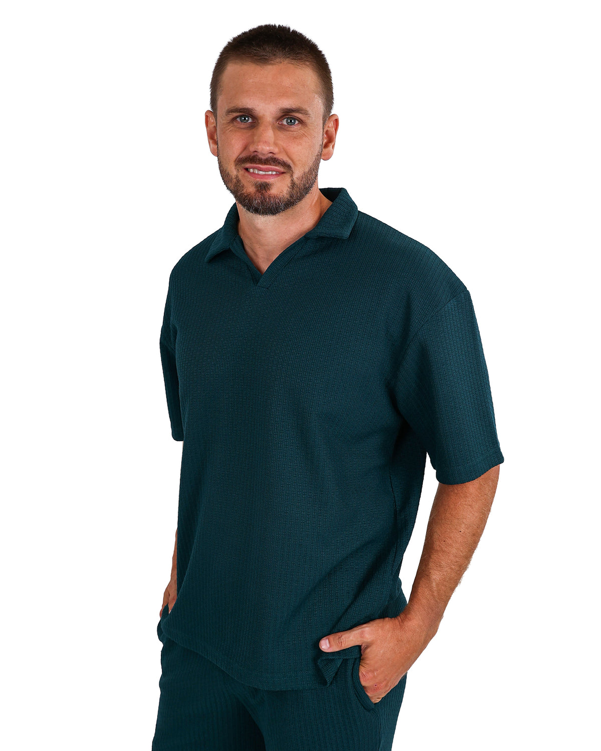 Short Sleeve Bottle Green Textured Golfer