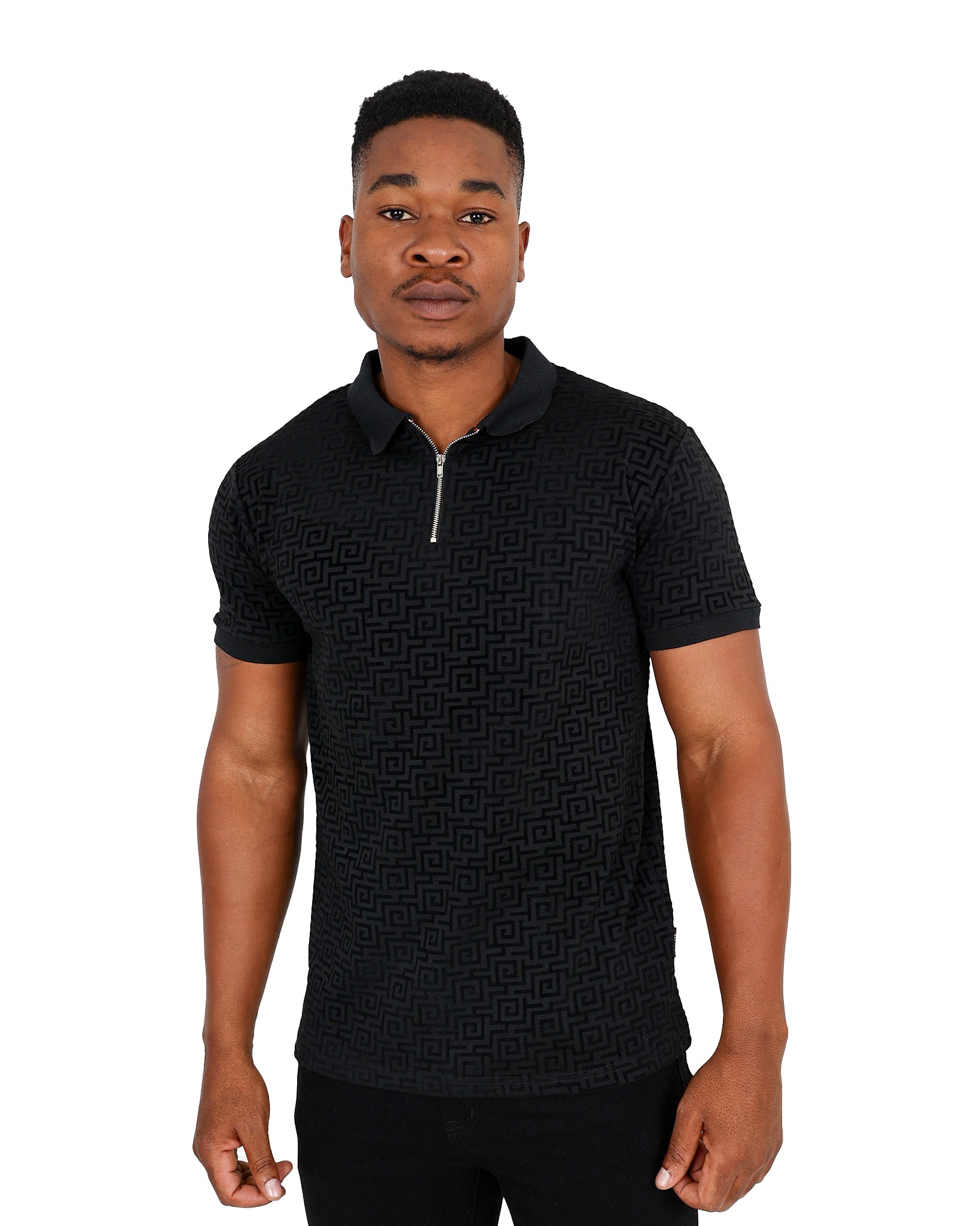 Funk Short Sleeve Black Flocked Zip-Up Golfer