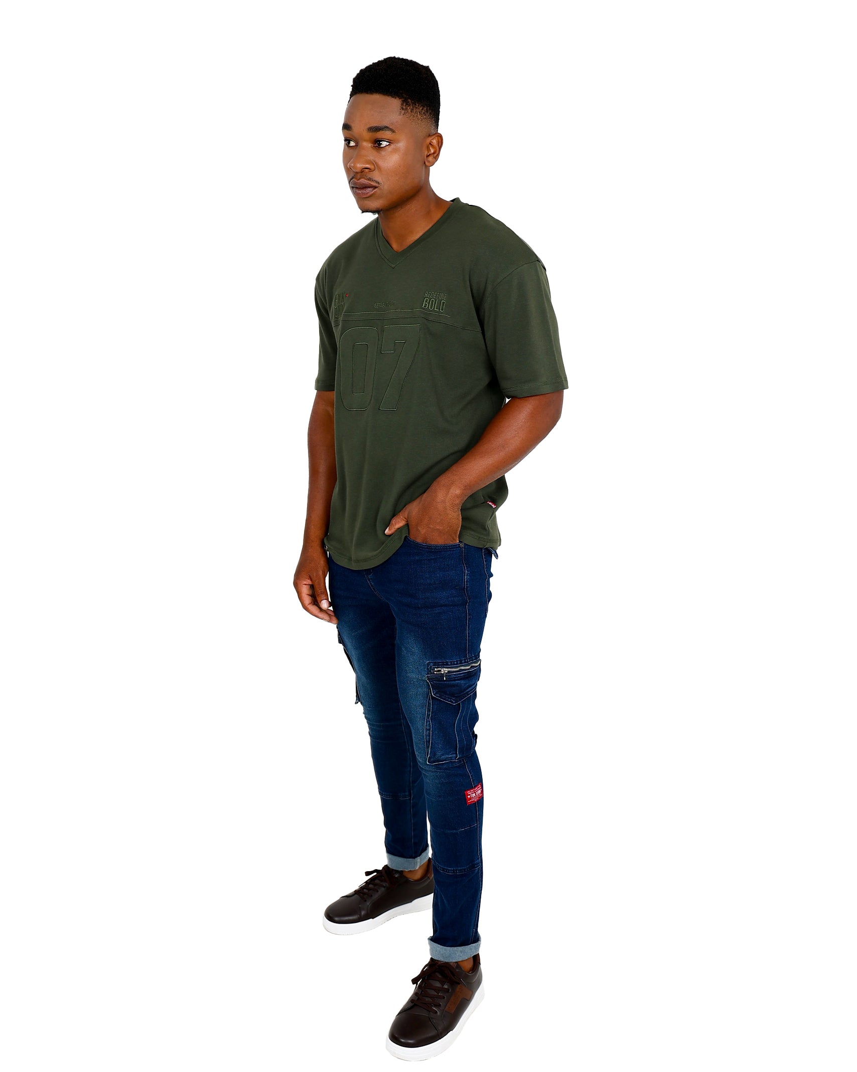 Funk Embroidered Jacquard Olive T-Shirt