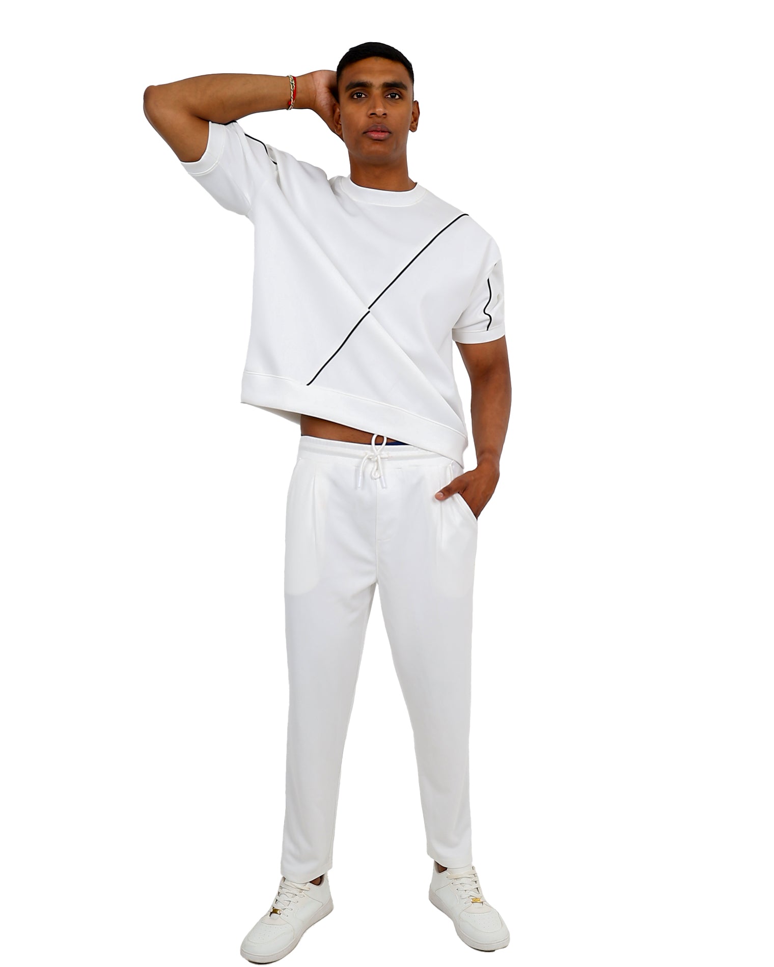 Cream Elasticated Waist Cream Scuba Pants