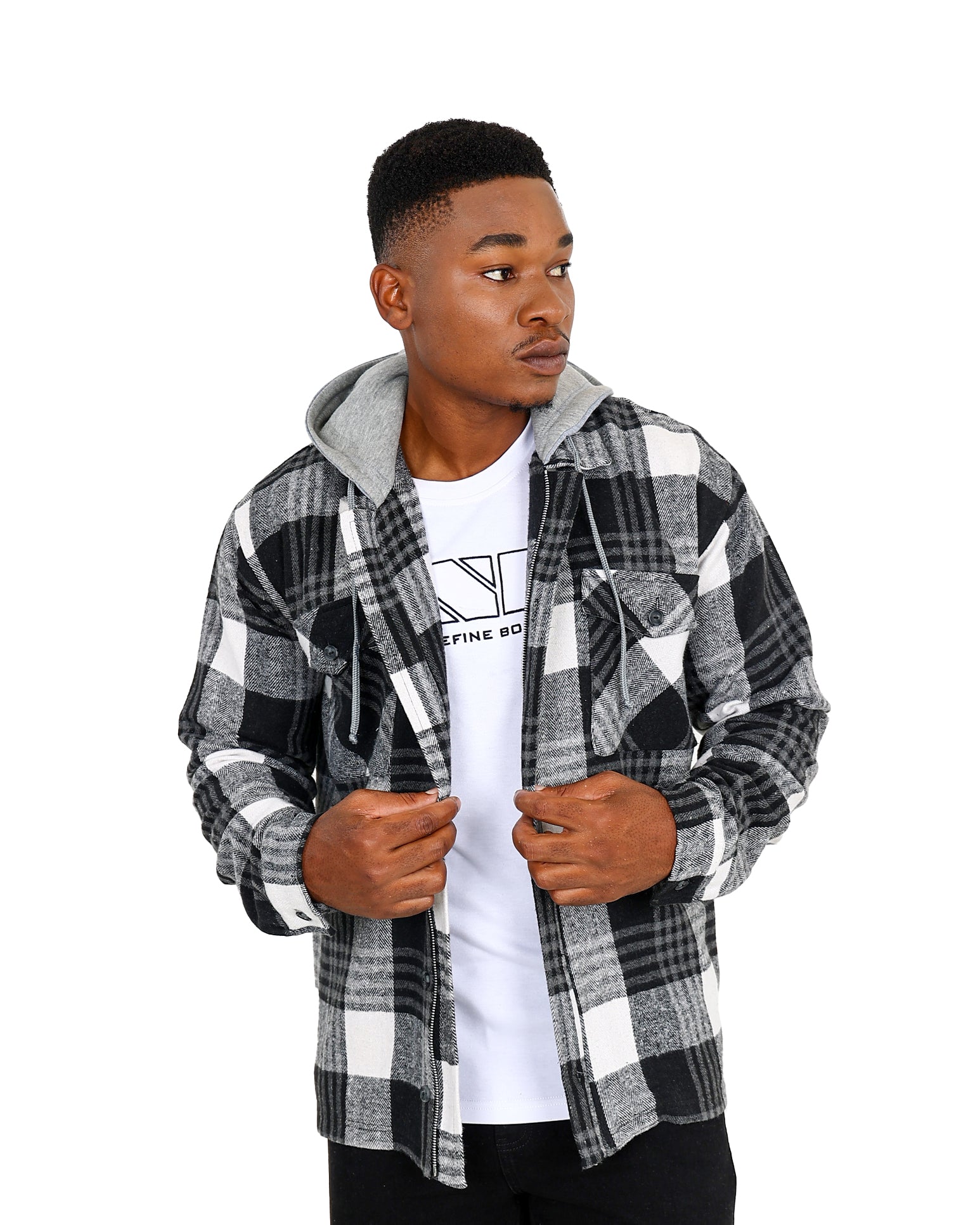 Funk Hooded Brushed Grey Flannel Shacket