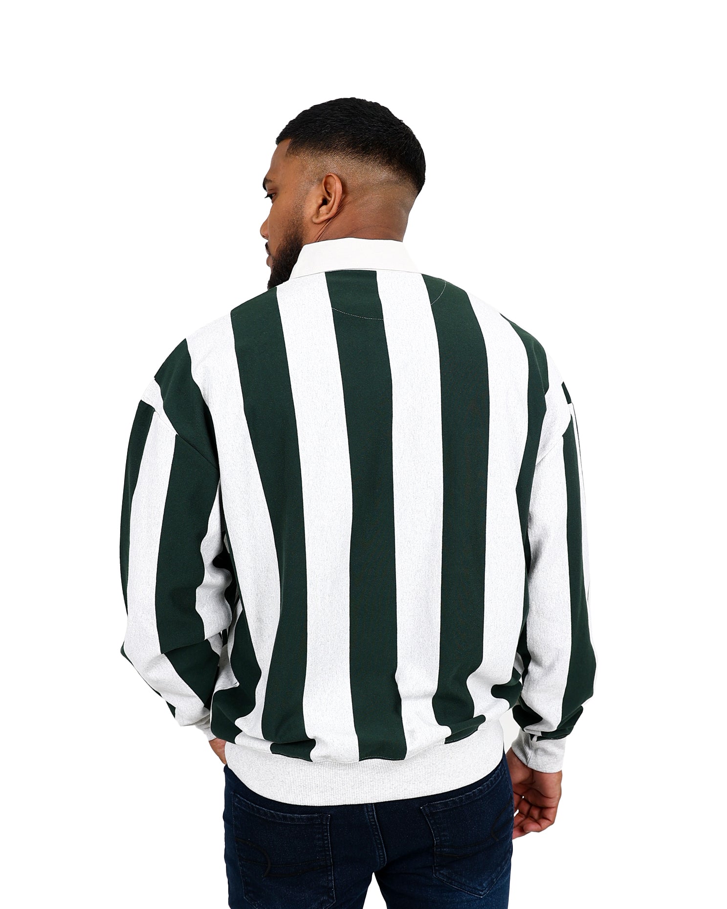 Long Sleeve Green & Grey Striped Rugby Inspired Golfer