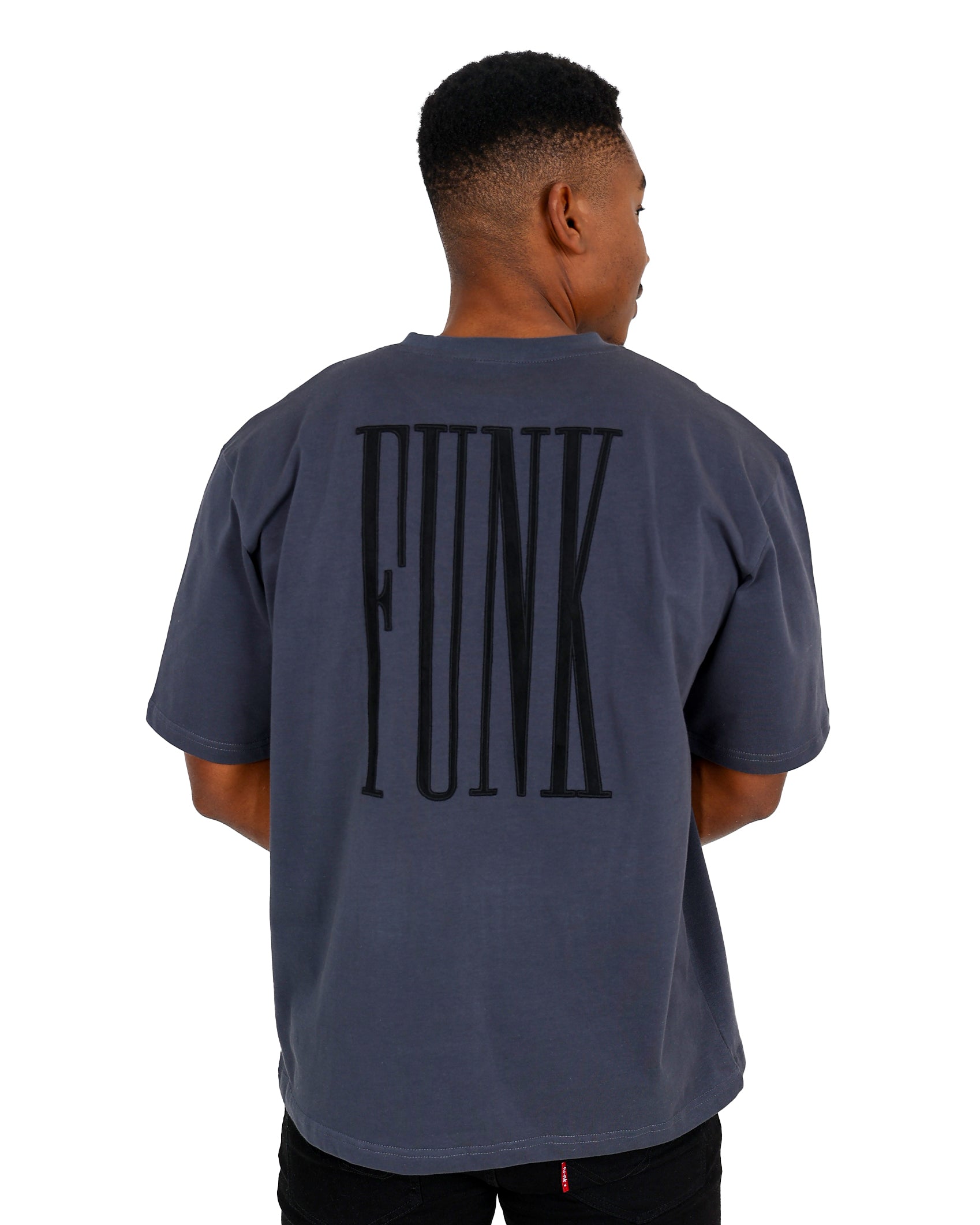 Funk Short Sleeve Charcoal Appliqued Oversized T-Shirt