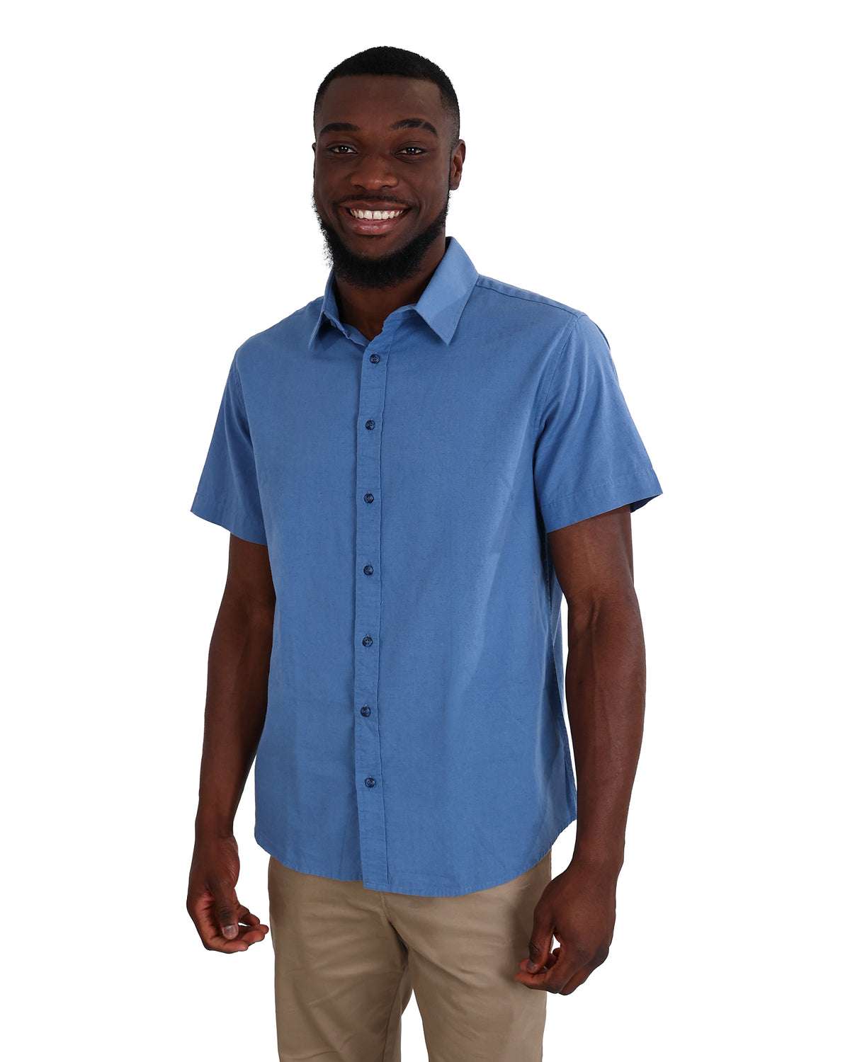 Short Sleeve Blue Linen Look Shirt