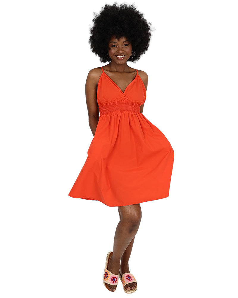 Labella Orange Cotton Strappy Flared Mini Dress
