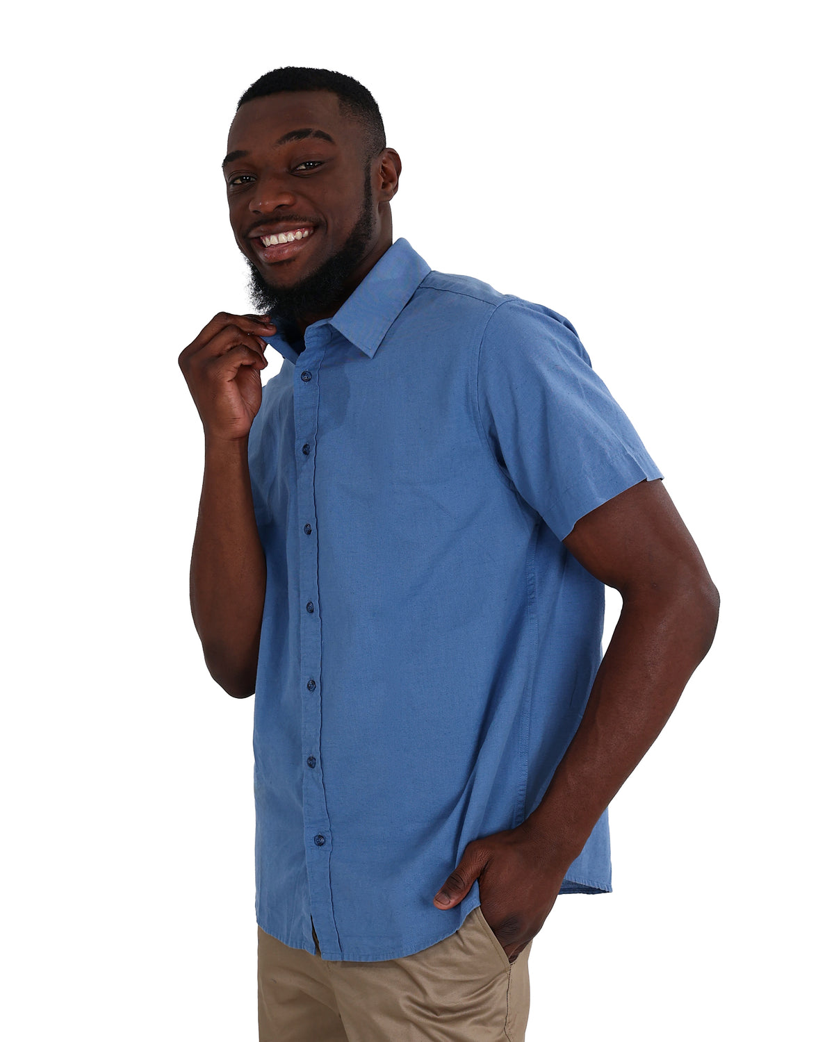Short Sleeve Blue Linen Look Shirt