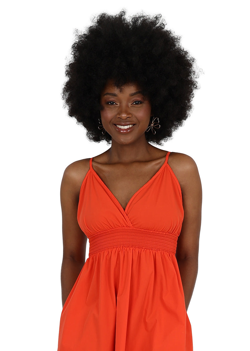 Labella Orange Cotton Strappy Flared Mini Dress