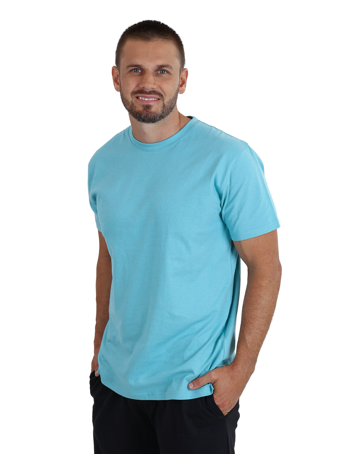 Short Sleeve Aqua Cotton T-Shirt