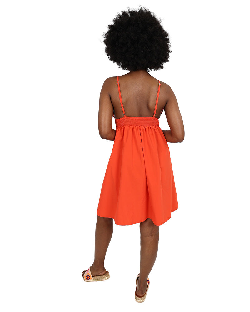 Labella Orange Cotton Strappy Flared Mini Dress