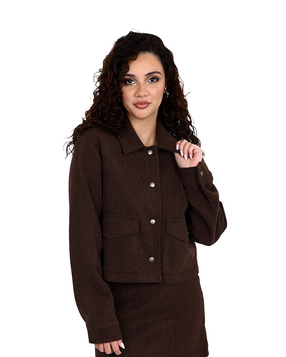 Long Sleeve Cropped Chocolate Melton Jacket