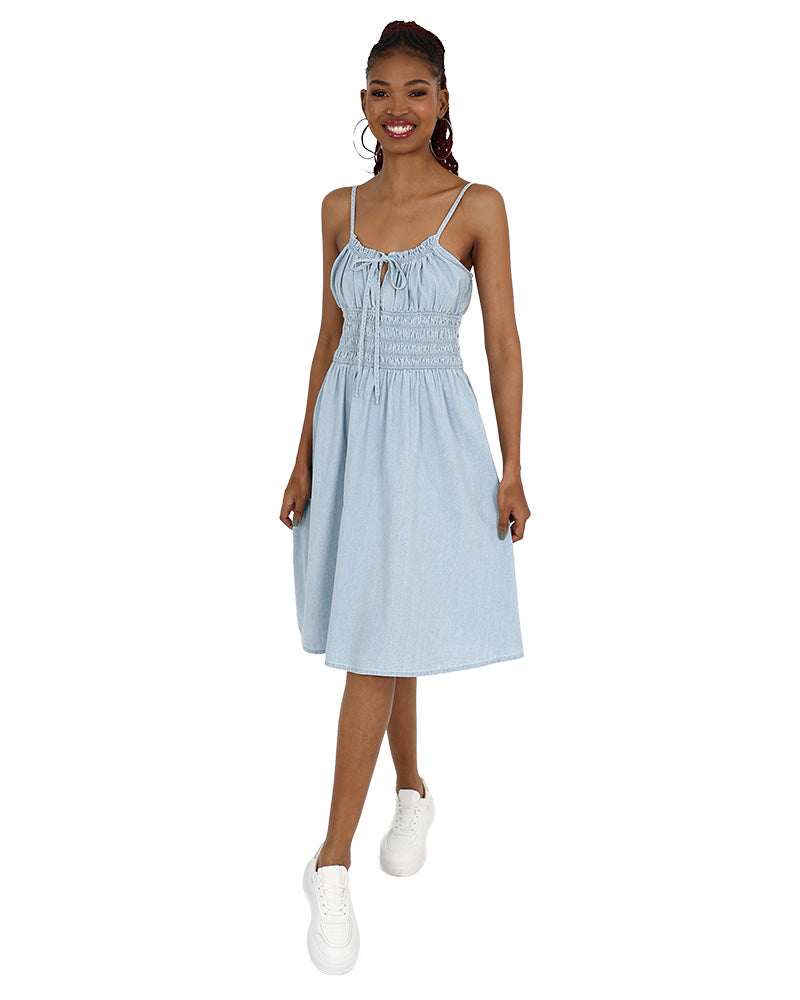 Strappy Denim Midi Dress