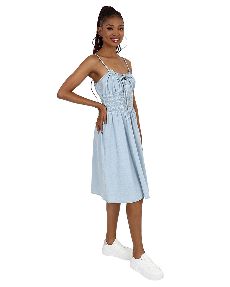 Strappy Denim Midi Dress