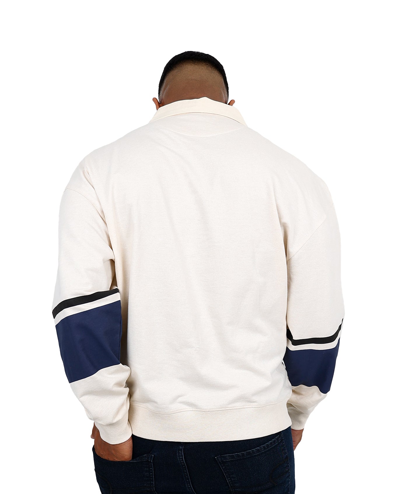 Long Sleeve Embroidered Cream Rugby Inspired Golfer