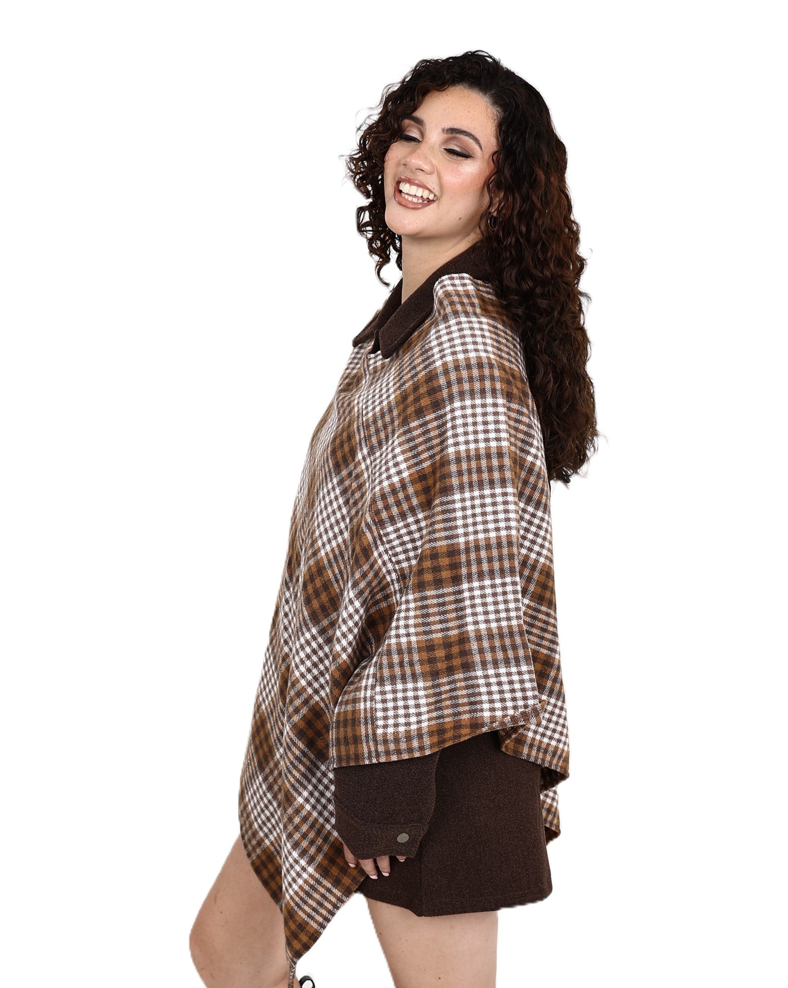 Brown Checkered Poncho
