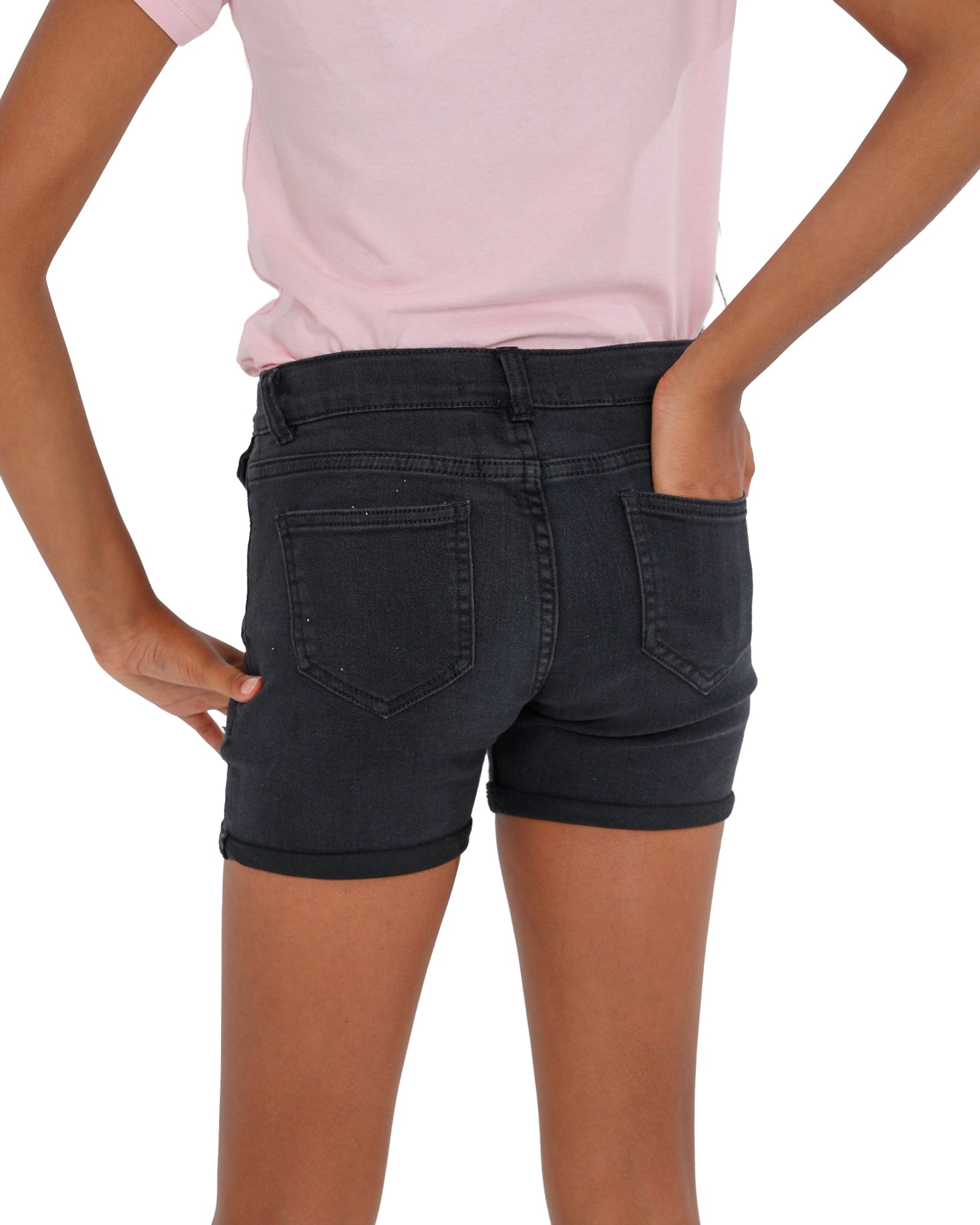 Black Front Cargo Pocket Denim Shorts
