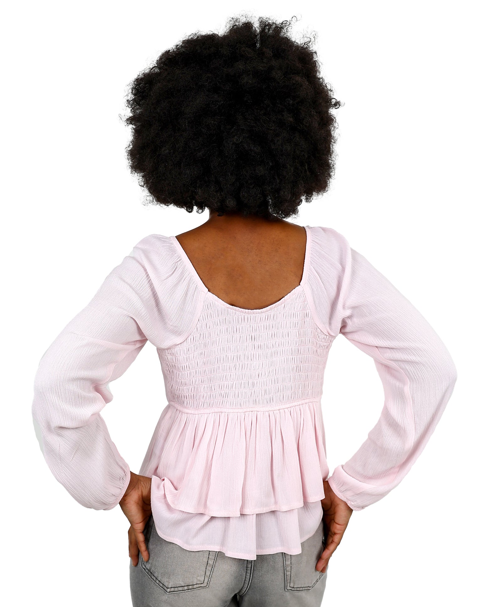 Long Sleeve Knot Detail Peplum Blouse