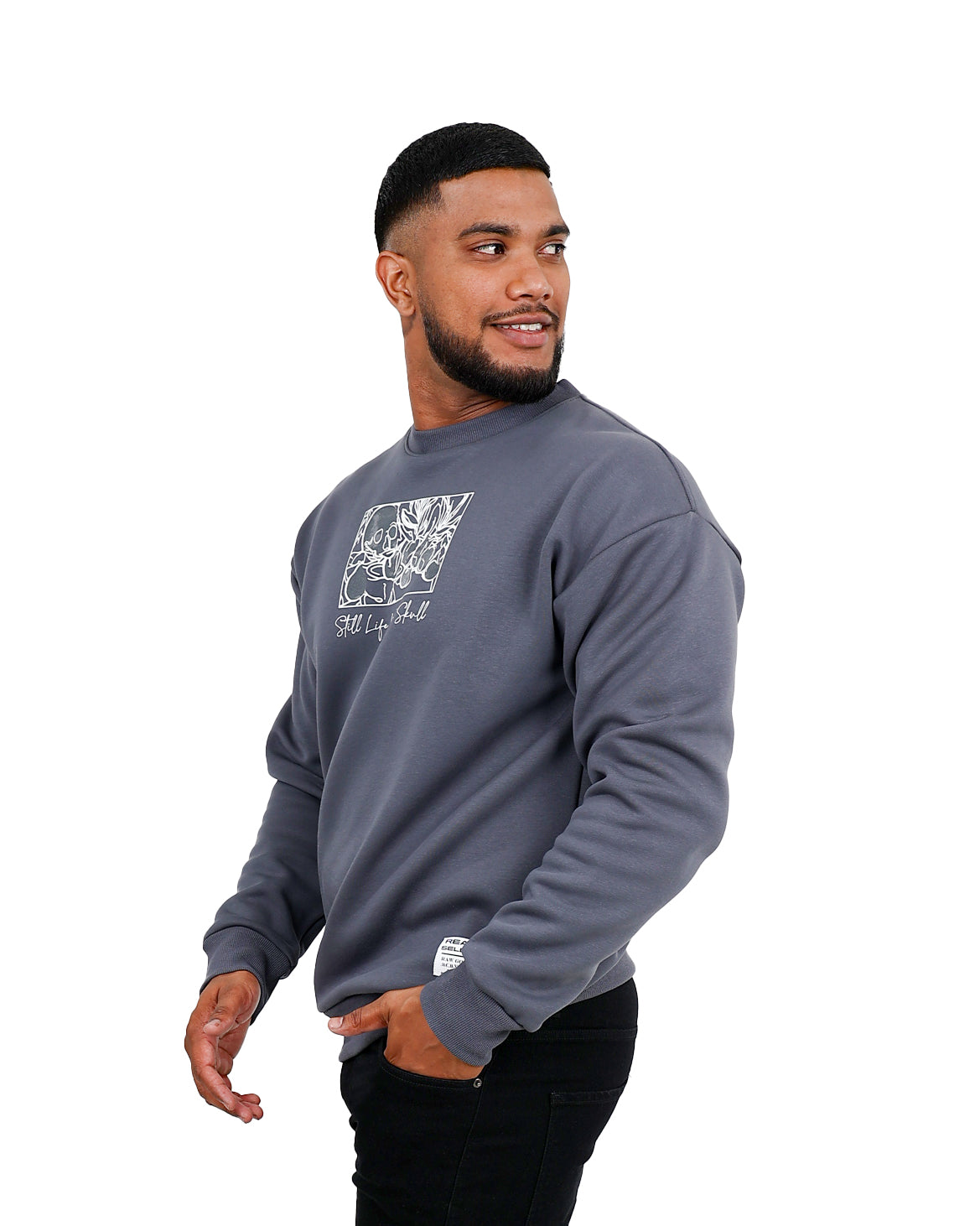Long Sleeve Charcoal Skull Graphic Sweatshirt