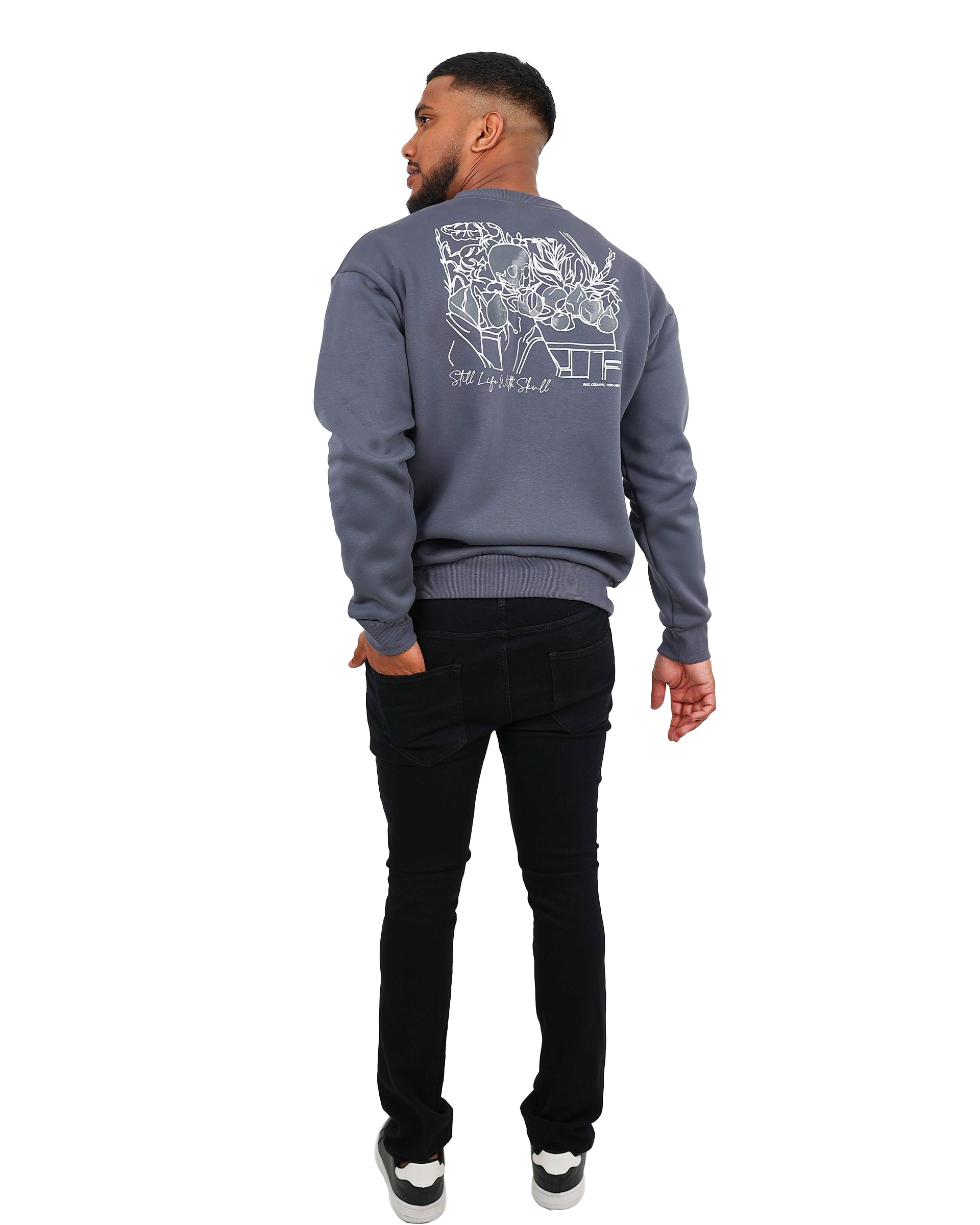 Long Sleeve Charcoal Skull Graphic Sweatshirt