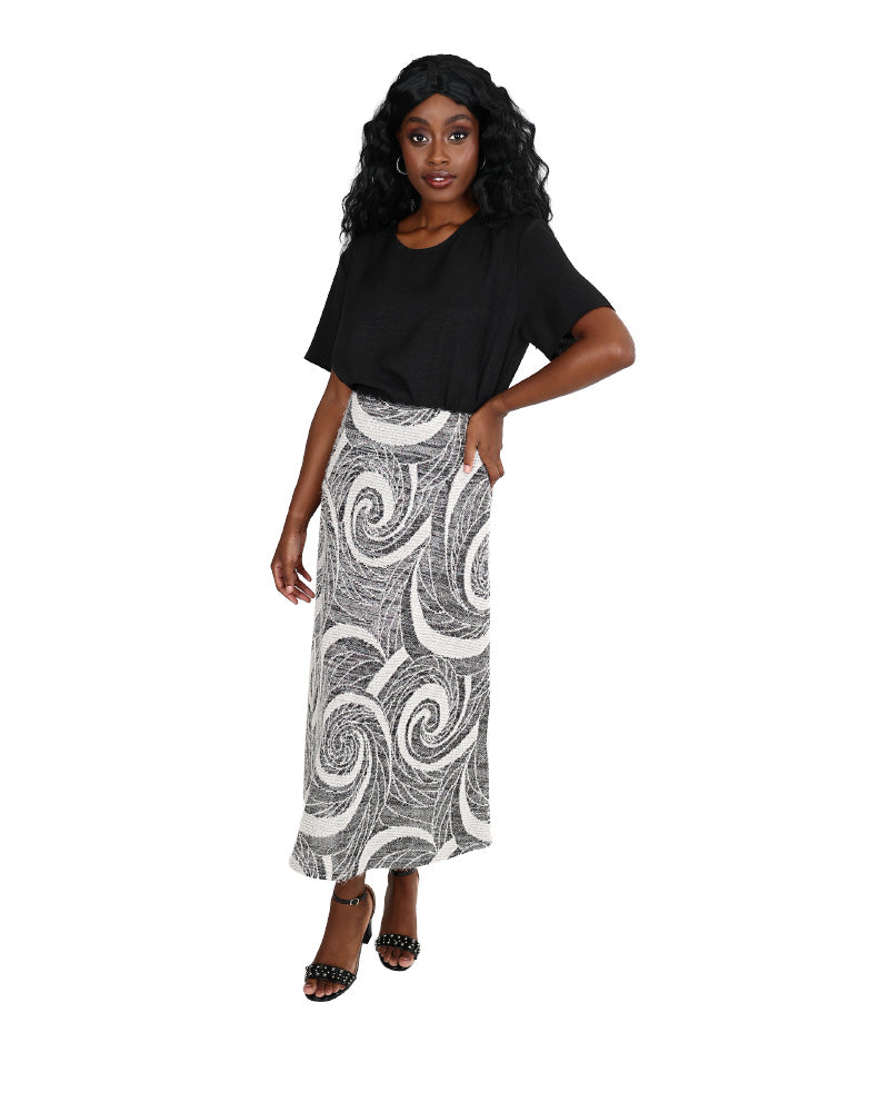 Monochrome Print French Knit Maxi Skirt