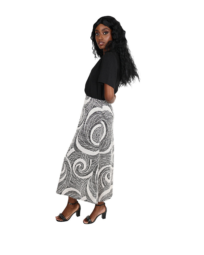 Monochrome Print French Knit Maxi Skirt