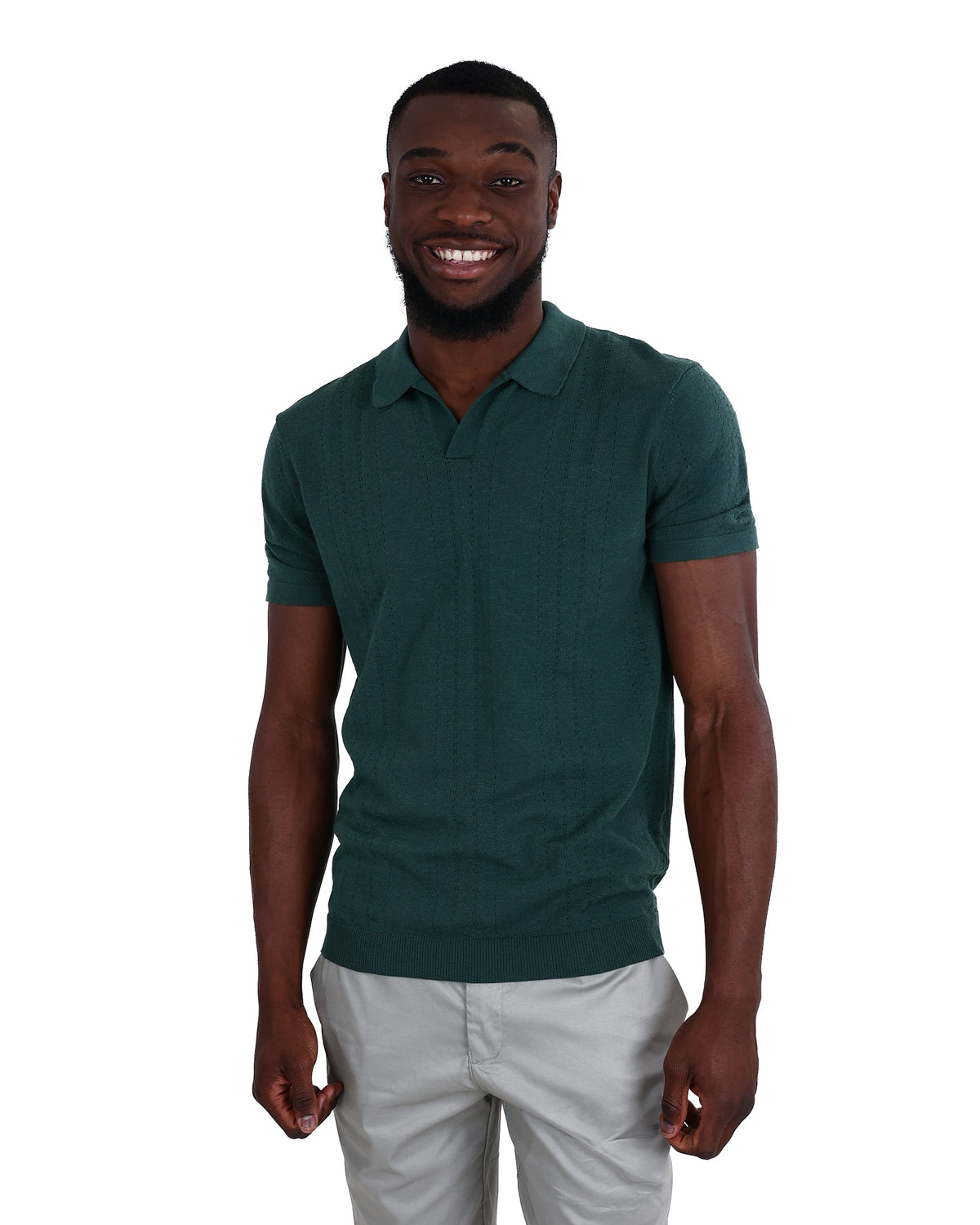 Short Sleeve Green Textured Johnny Collar Golfer