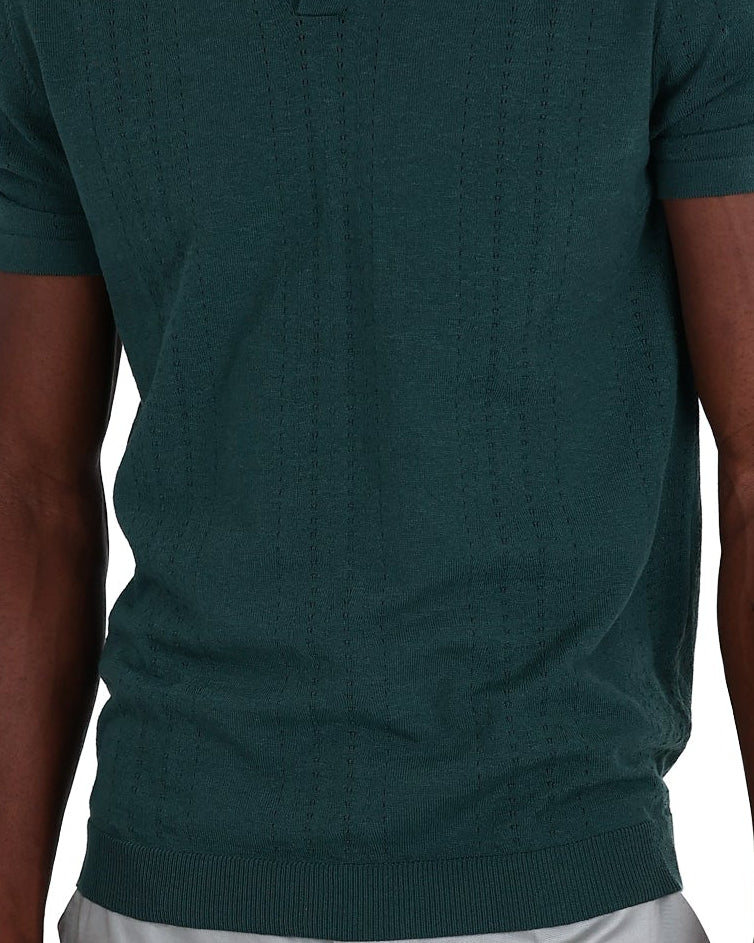 Short Sleeve Green Textured Johnny Collar Golfer