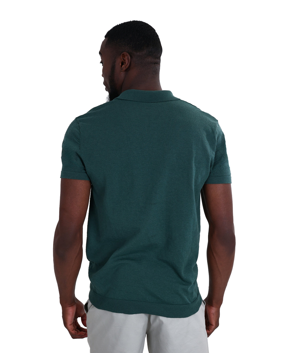 Short Sleeve Green Textured Johnny Collar Golfer
