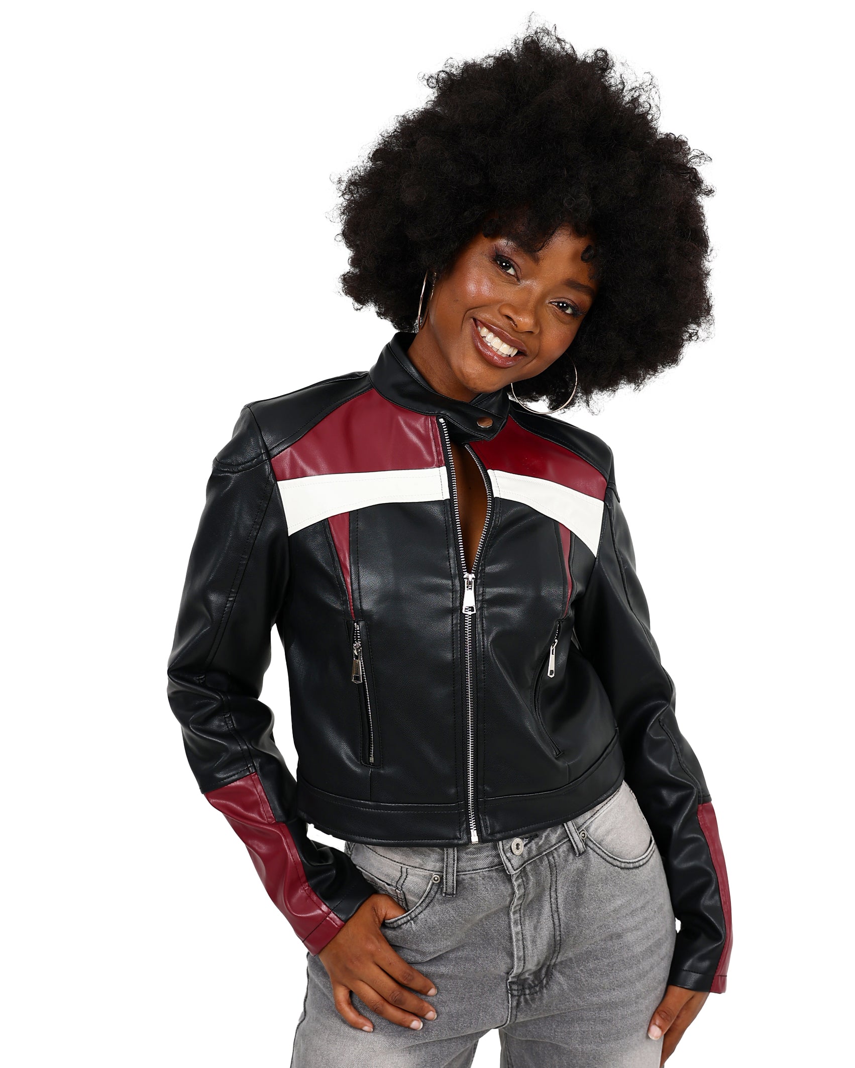 Black Colour Block Biker Jacket
