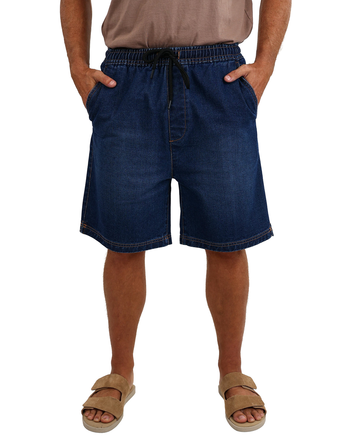 Indigo Denim Pull On Long Shorts